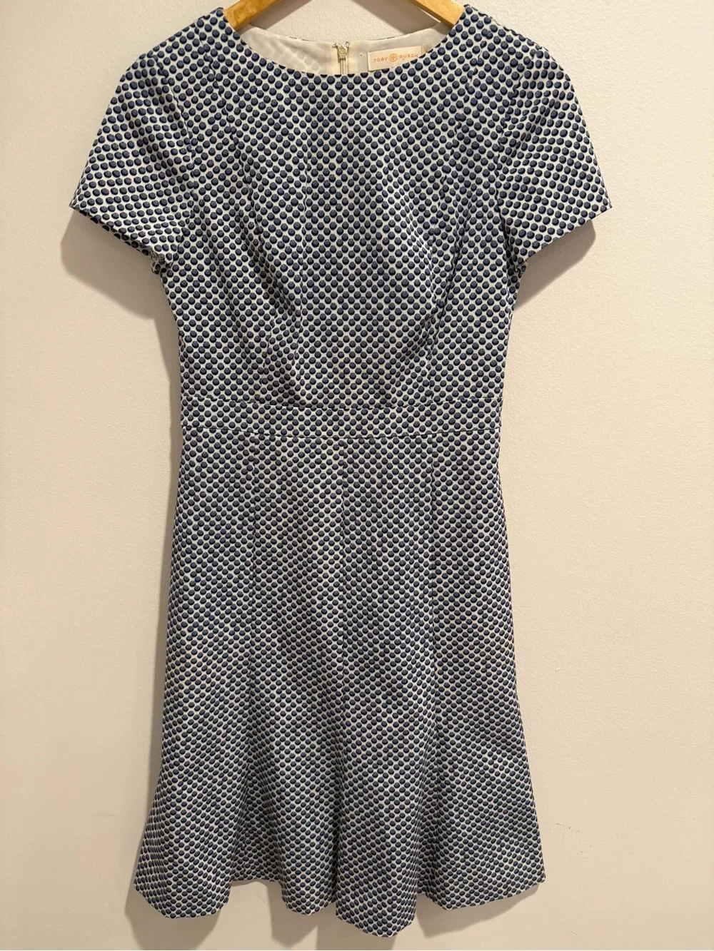 Tory Burch Shania Dress Blue Polka Dot Sz 4 A-Line Work Interview Designer